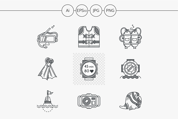 Diving Flat Line Vector Icon. Part 1