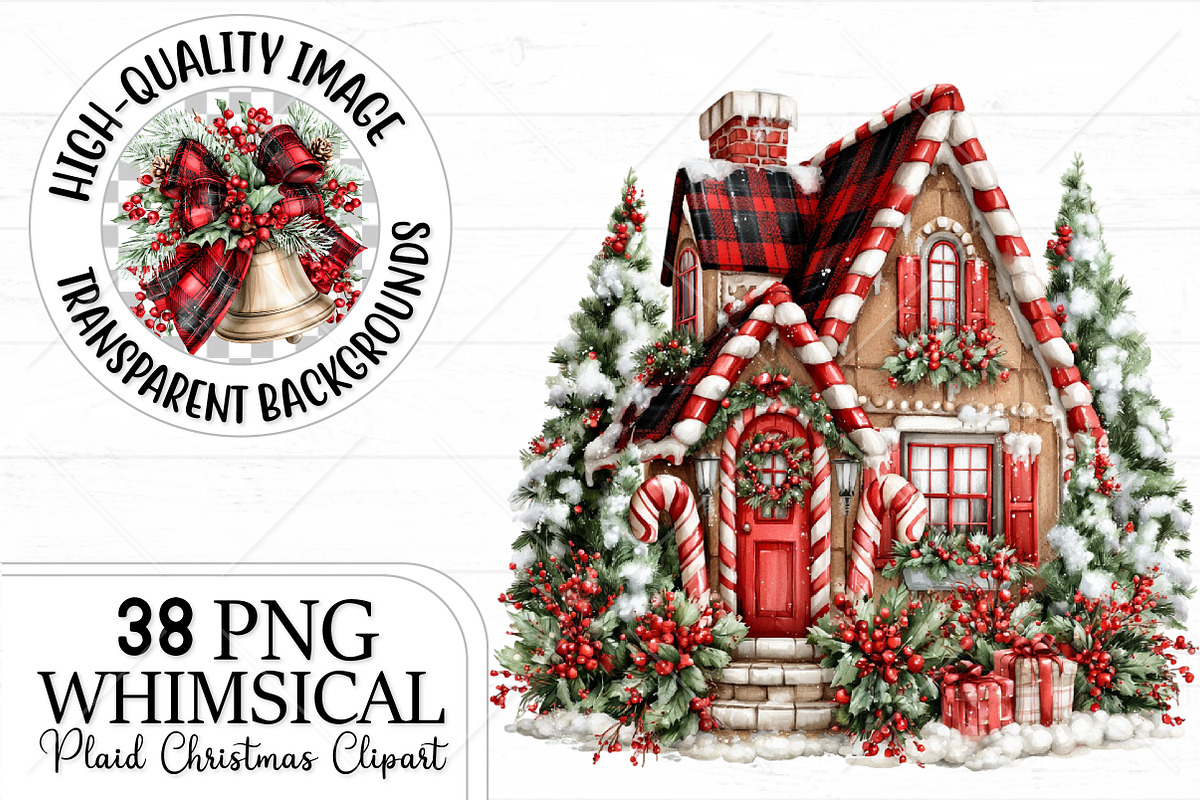 Plaid Christmas Clipart Bundle, a Seasonal Illustration by Canvas Craft (Photo 1 of 10)