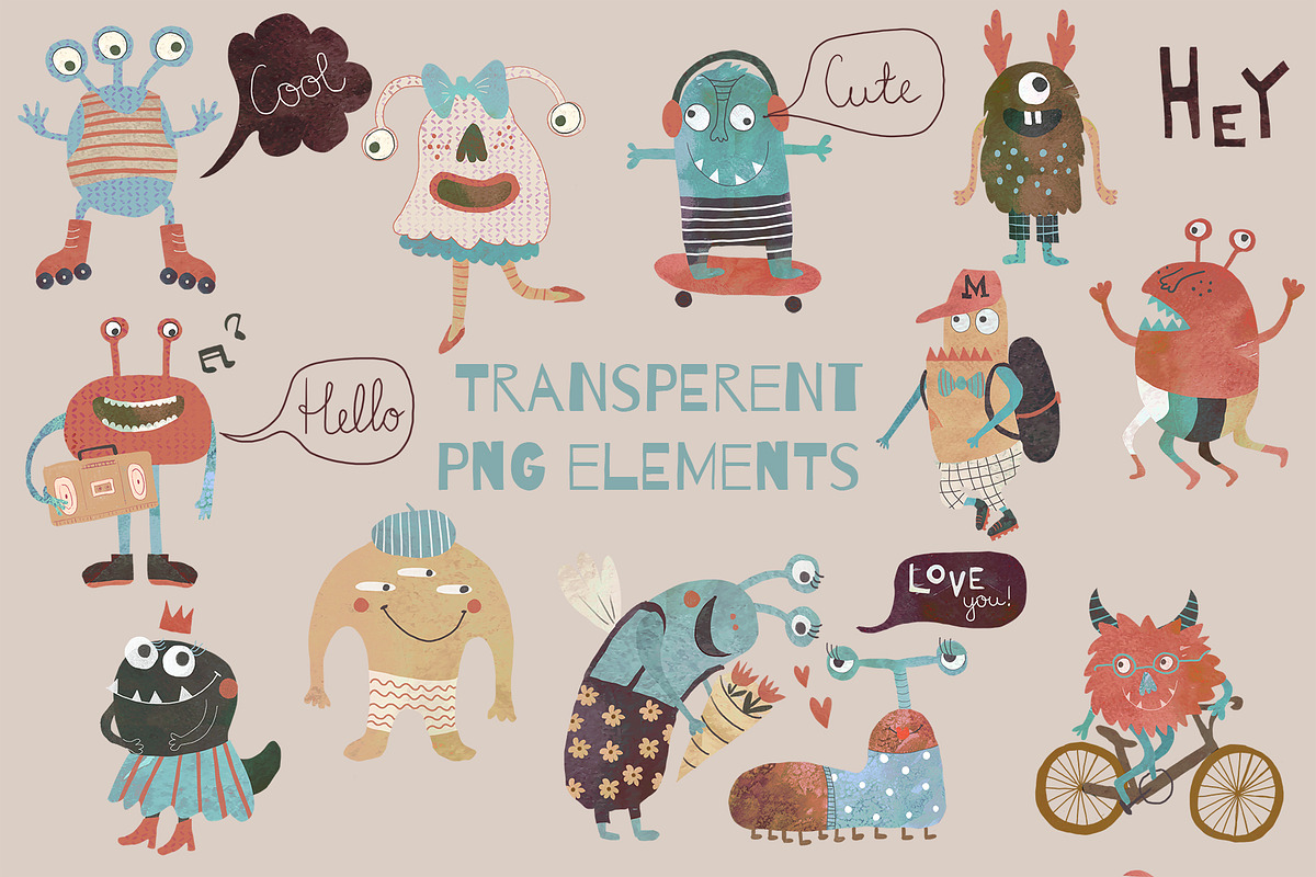 Cute Monsters collection, a Pattern Graphic by watercolor kamill (Photo 8 of 10)