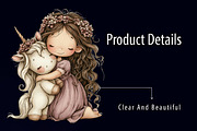 Cute Girl with Unicorn PNG Clipart, a Seasonal Illustration by RobertsArt (Thumbnail 5 of 7)