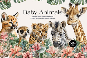 Watercolor Safari Baby Animals