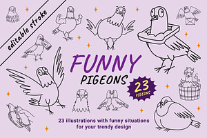 23 Funny pigeons vector illustration
