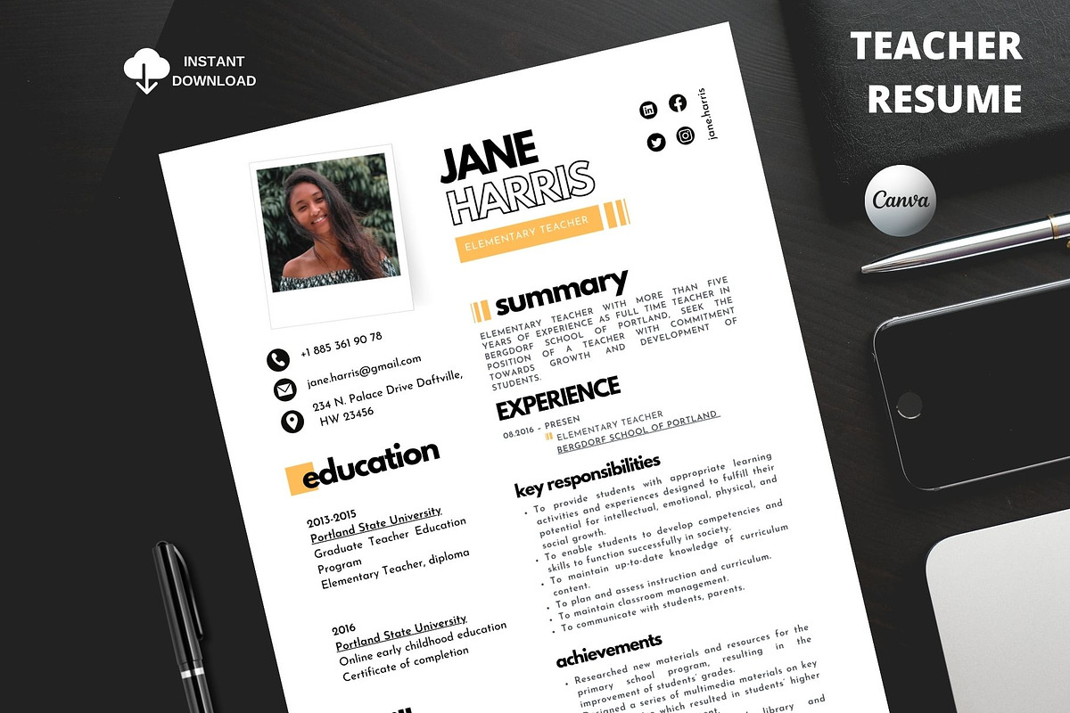 Elementary Teacher Resume Template, a Resume Template by MediaKitTemplates (Photo 5 of 9)