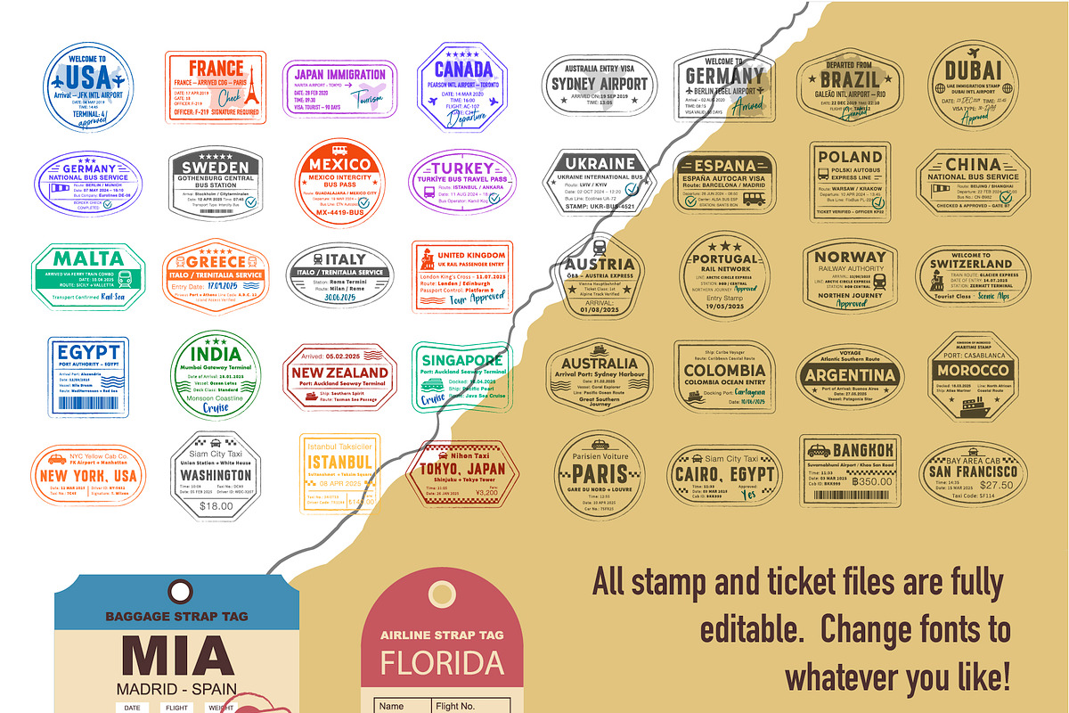 Vintage Travel Ticket & Stamp Pack, an Object Graphic by Lettering_Logo (Photo 2 of 7)