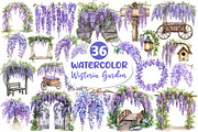 Watercolor Wisteria Garden Clipart, an Illustration by Dream Creation (Thumbnail 1 of 4)