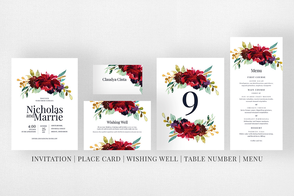 Wedding Invitation Suite - Burgundy, an Invitation Template by Azka Creative (Photo 5 of 5)
