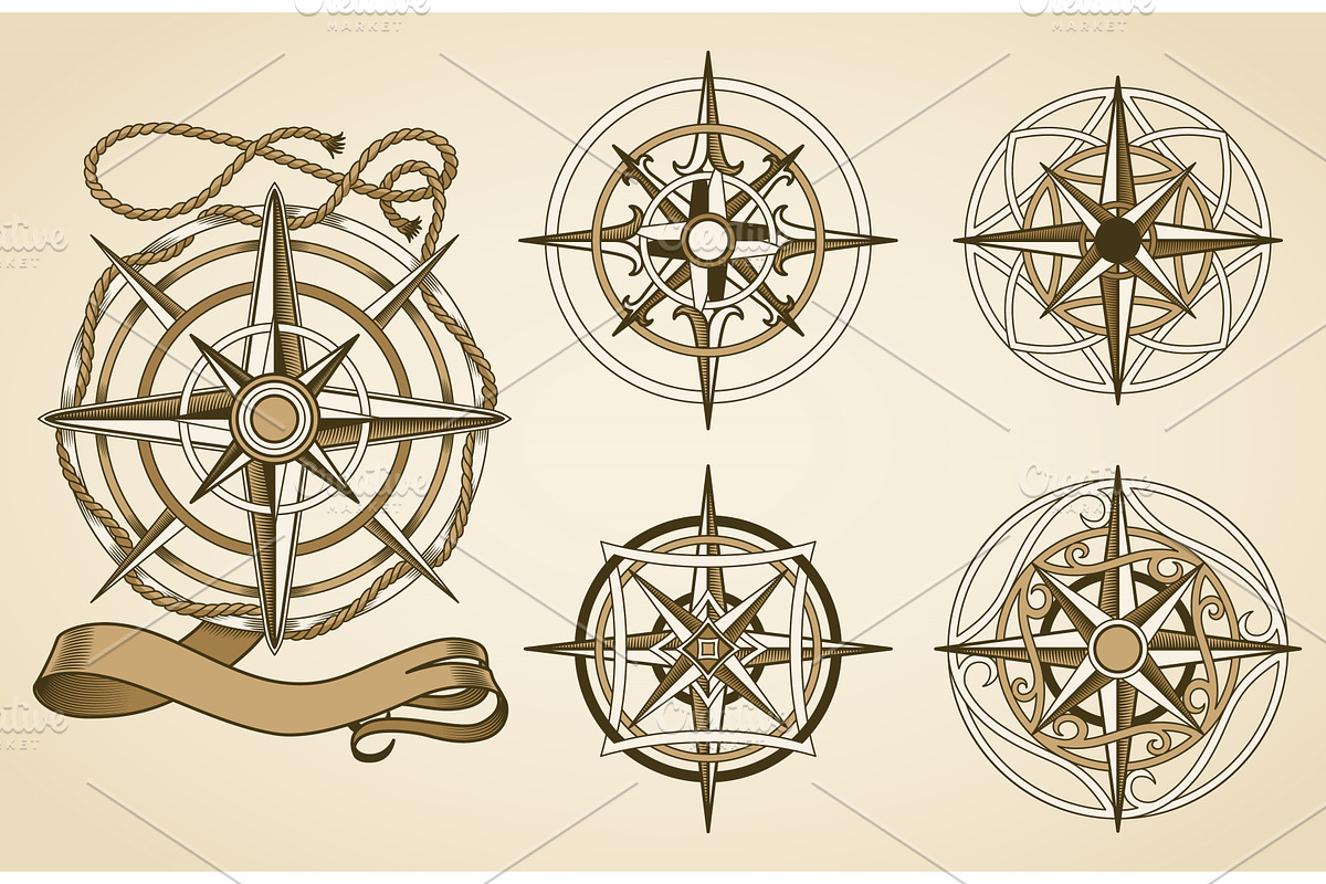 Retro nautical compass set, an Object Illustration by Things for designers
