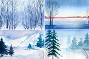 Winter Landscapes. Watercolor., an Illustration by AlexGreenArt (Thumbnail 2 of 4)