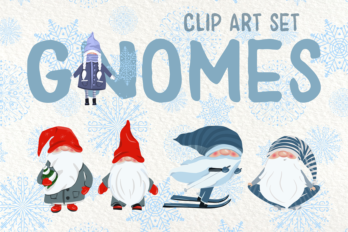 Gnomes and Snowflakes - Clip Art Set, a Decorative Illustration by Tati Bordiu Digital (Photo 1 of 6)