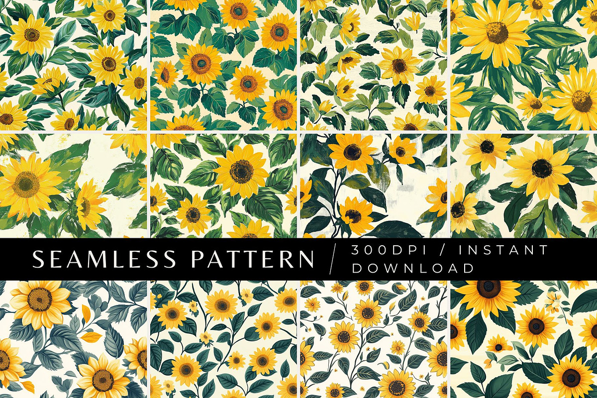 12 Joyful Sunflower Seamless Pattern, a Pattern Graphic by Inknfolly (Photo 1 of 7)