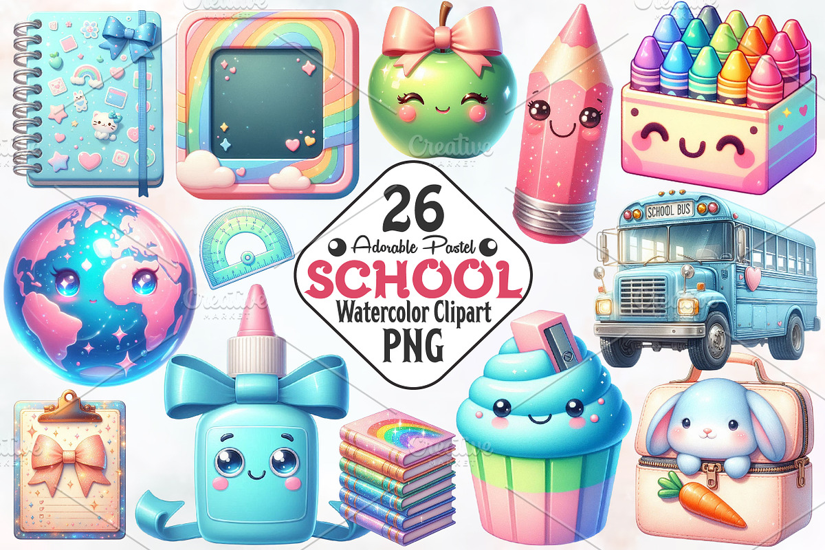 Adorable Pastel School Clip Art, an Illustration by RobertsArt (Photo 1 of 7)