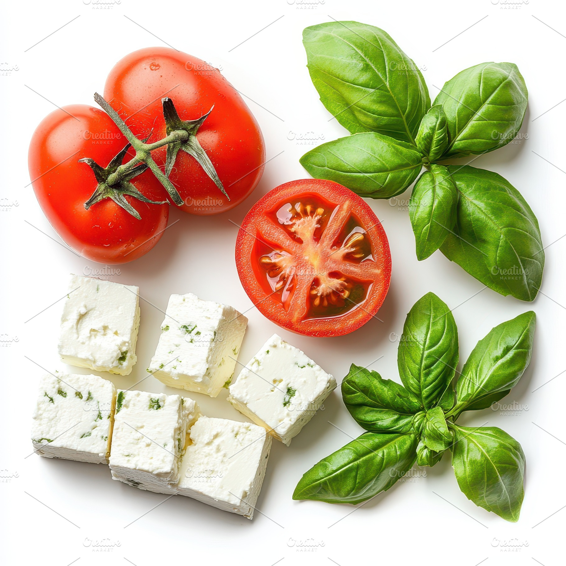 Fresh Tomatoes Basil and Feta Cheese, a Food & Drink Photo by Pixeness Studio