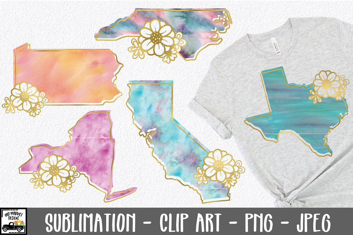50 States Sublimation Clipart Bundle, an Illustration by OldMarket Designs (Photo 1 of 12)