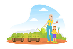 Grandmother And Granddaughter, an Illustration by TopVectors