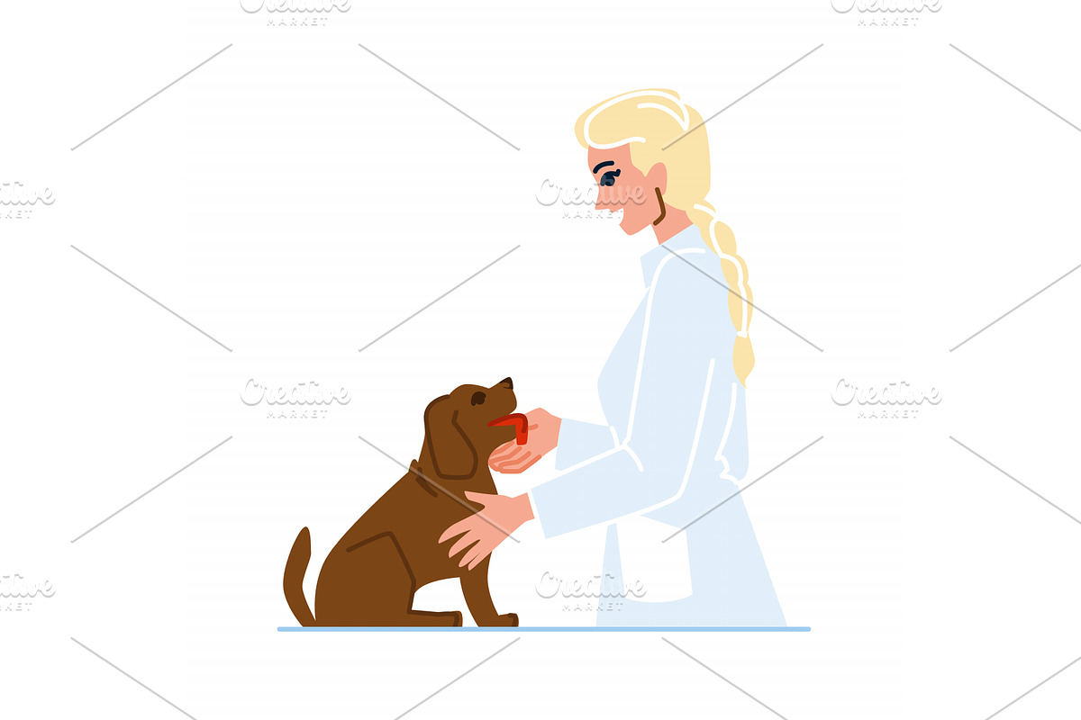 Veterinarian examining a cute brown, an Animal Illustration by pikepicture