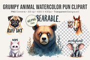 Grumpy Animal Watercolor Pun Clipart, an Illustration by Artnoy (Thumbnail 1 of 8)