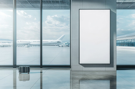 Blank white billboard in airport, a Photo by Pavel_design