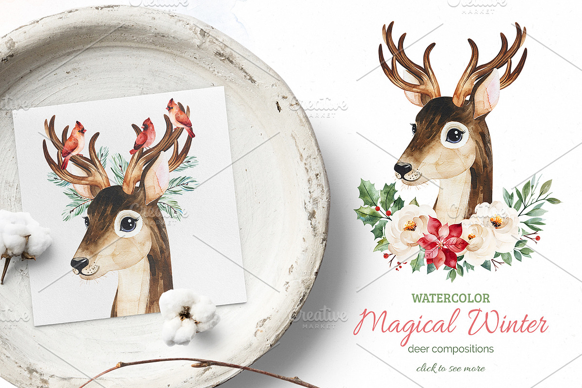 Magical Winter.Watercolor collection, an Animal Illustration by Kate_Rina (Photo 3 of 7)