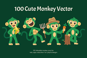 100 Cute Monkey Vector Icons, an Emoji Icon by Creative Stall