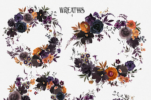 Halloween Watercolor Floral Clipart