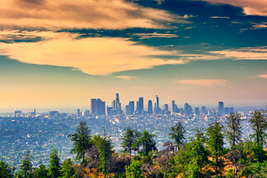 Sunrise over downtown los angeles containing los angeles, downtown, and