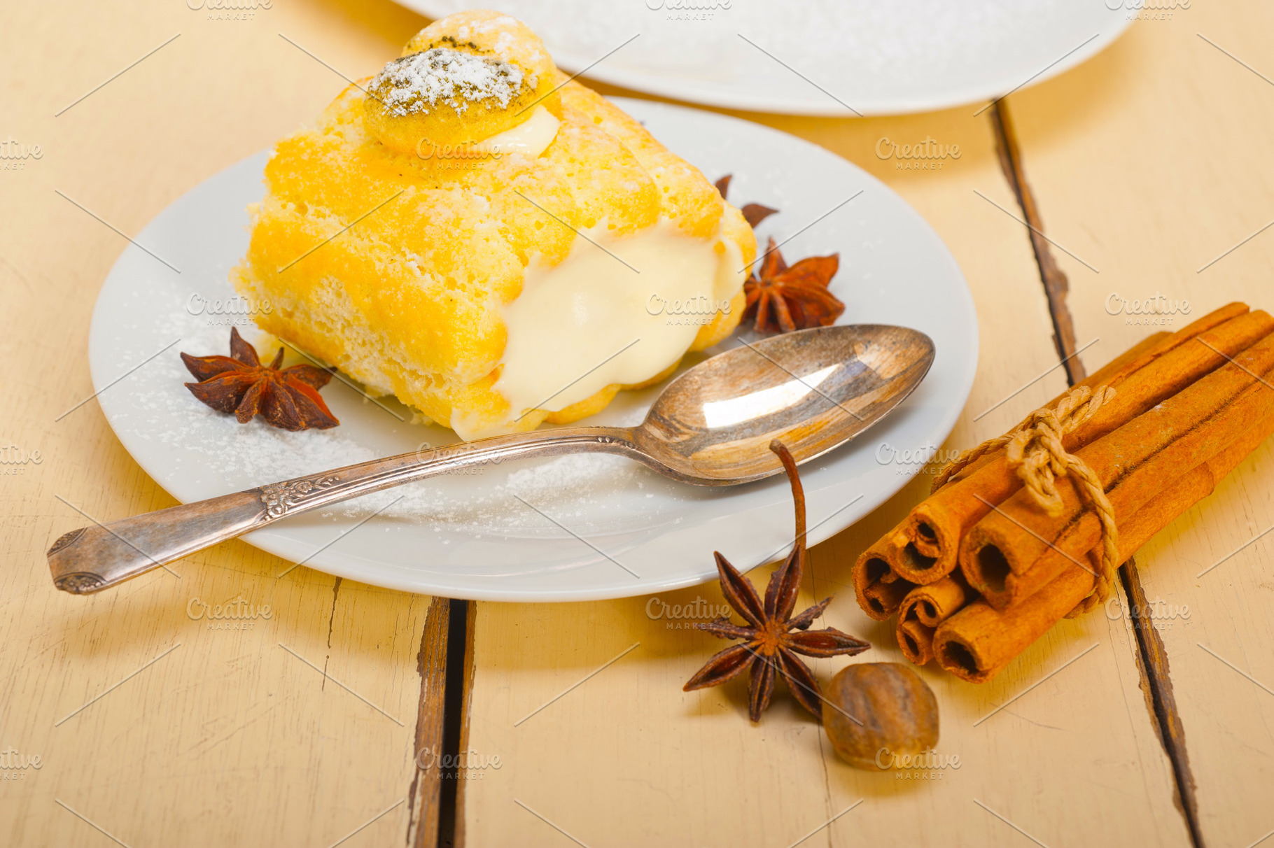 cream roll cake dessert and spices, a Food & Drink Photo by keko64