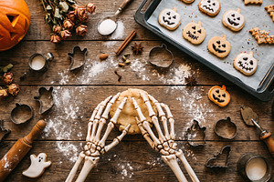 halloween, a skeleton cooking