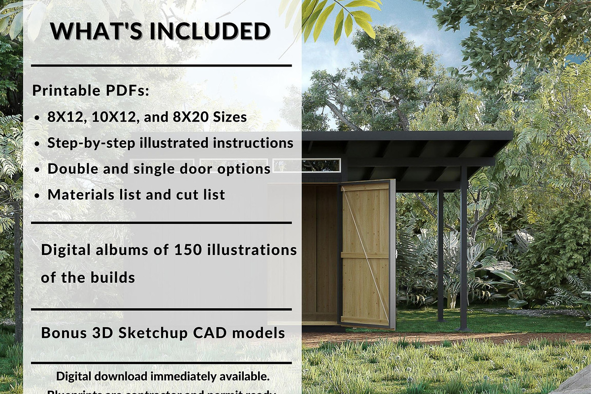 Modern Shed Plans - 8X12 10X12, 8X20, an Object Graphic by elevatedspaces (Photo 2 of 6)
