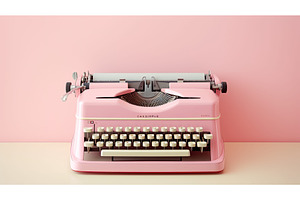 pastel typewriter pink ai generated, an Arts & Entertainment Photo by pikepicture