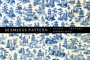 8 Pagoda Seamless Patterns, a Pattern Graphic by Inknfolly