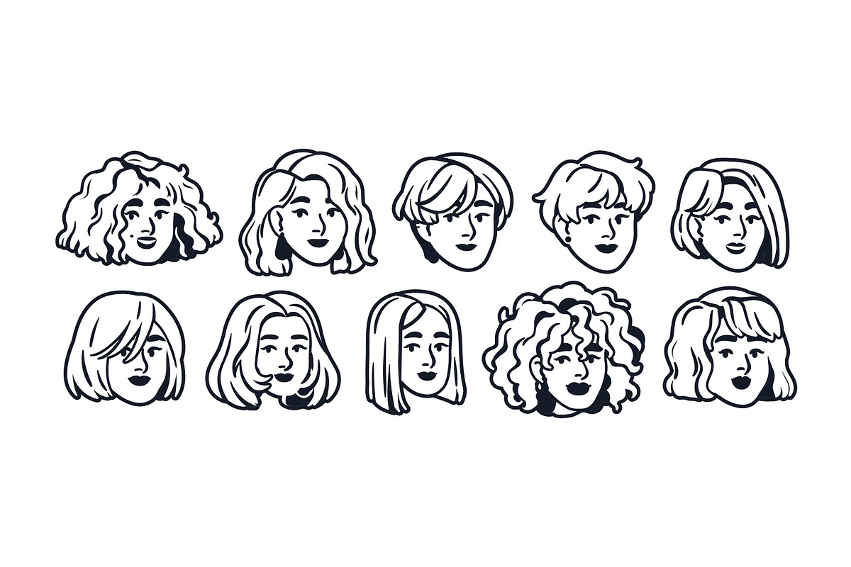 Line art head portraits of women set, a Person Illustration by Good Studio (Photo 3 of 3)