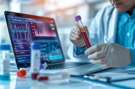Scientist Analyzing Blood Sample in, a Health & Medical Photo by angellodeco