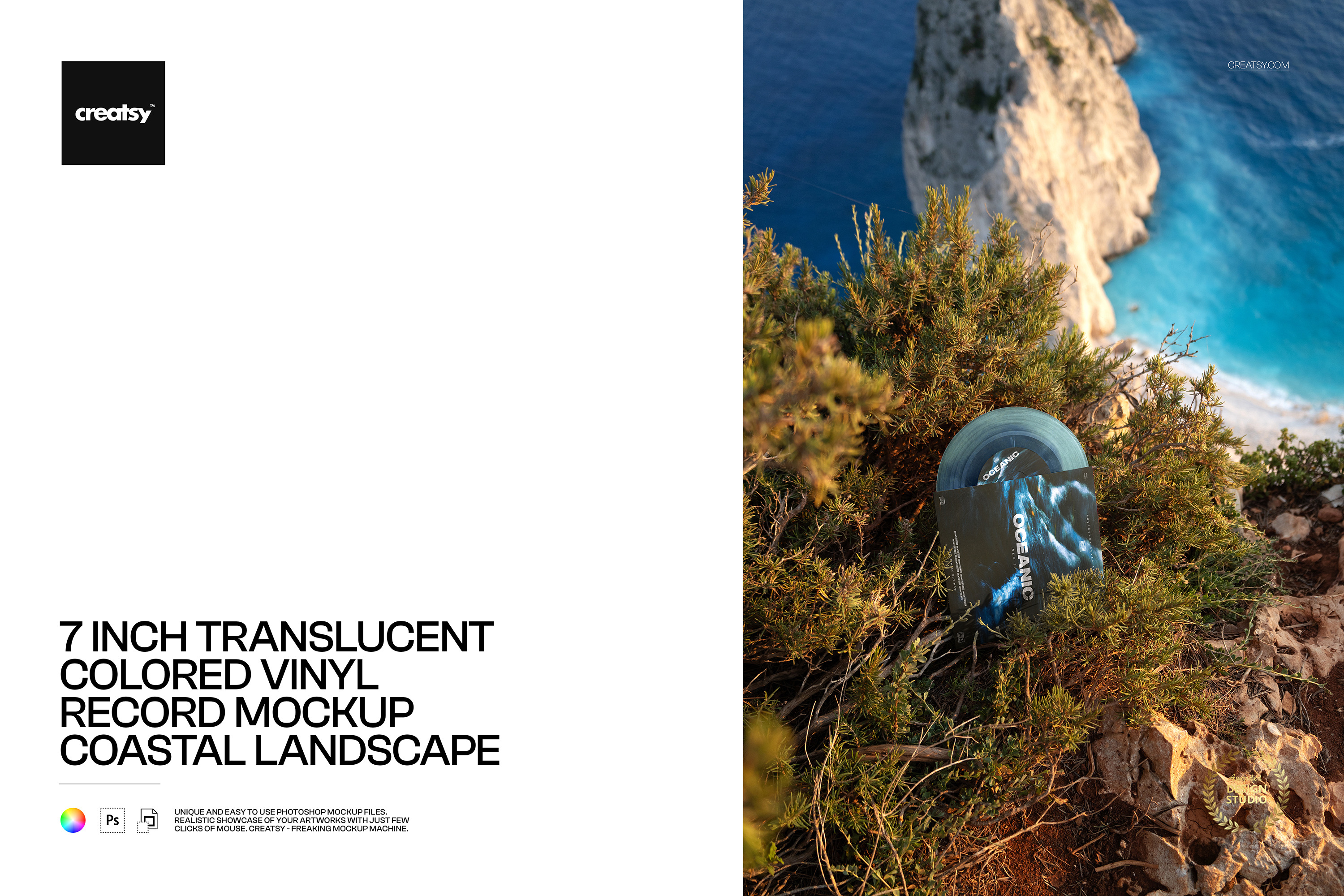 7 in Translucent Vinyl Record Mockup, a Merchandise Mockup by creatsy5
