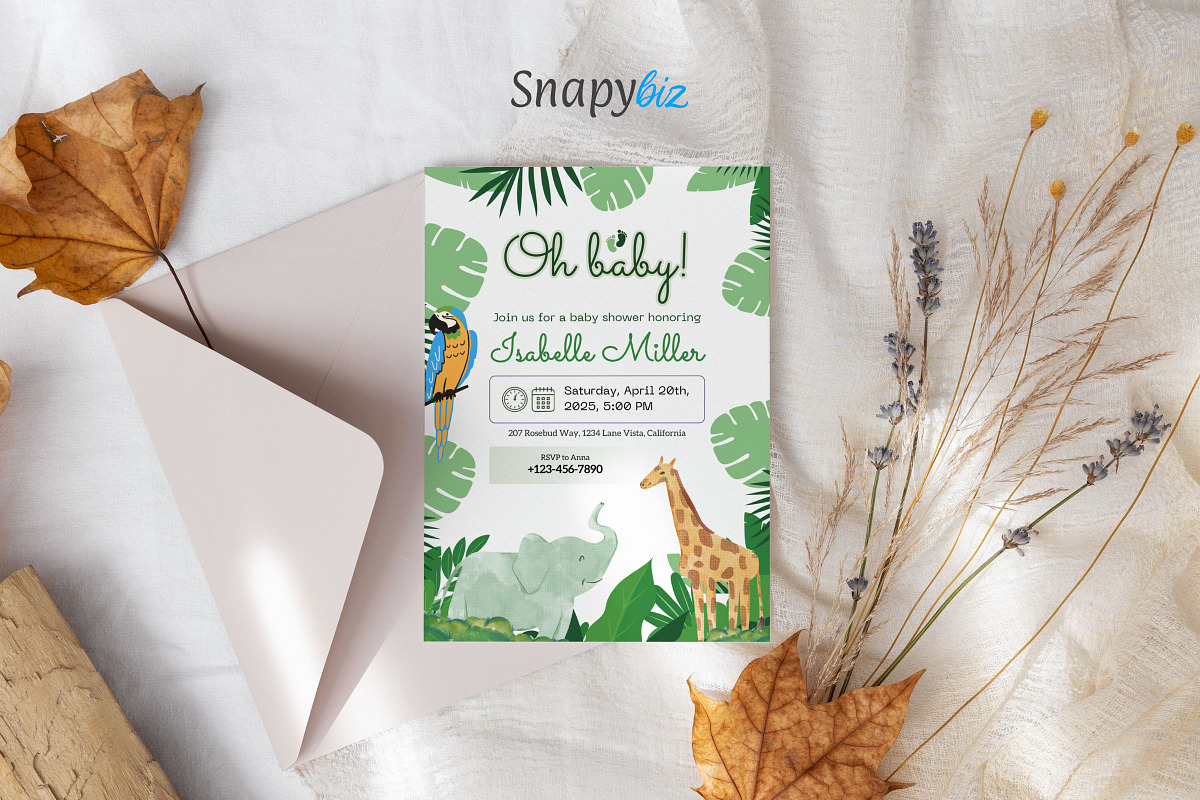 Safari Baby Shower Invitation Temp, an Invitation Template by Snapybiz (Photo 6 of 9)