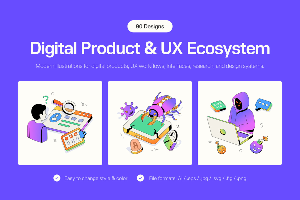 90 Digital Product UX Illustrations, a Technology Illustration by Creative Stall (Photo 1 of 13)