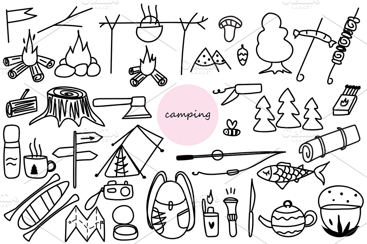 Camping Doodles Vector Set, an Icon by kh_cat
