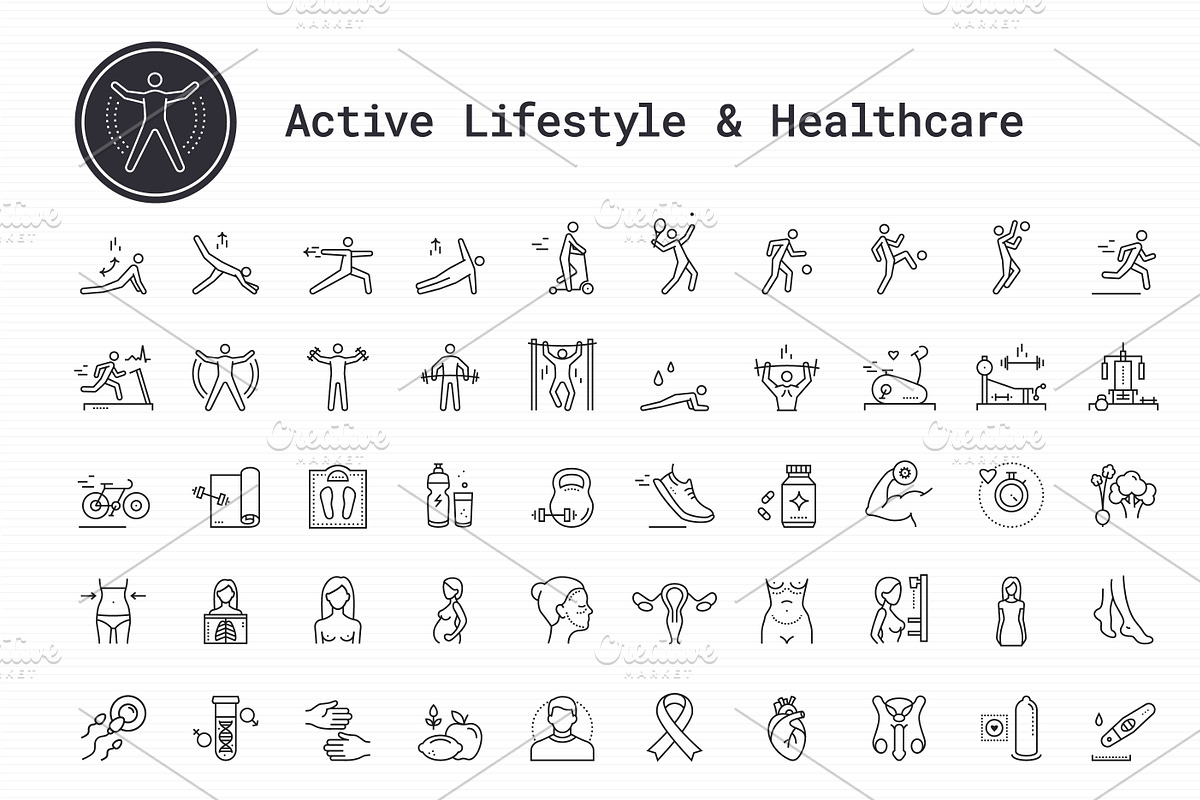 Health, Sport & Fitness Linear Icons, a Solid Icon by Nuburu (Photo 2 of 5)