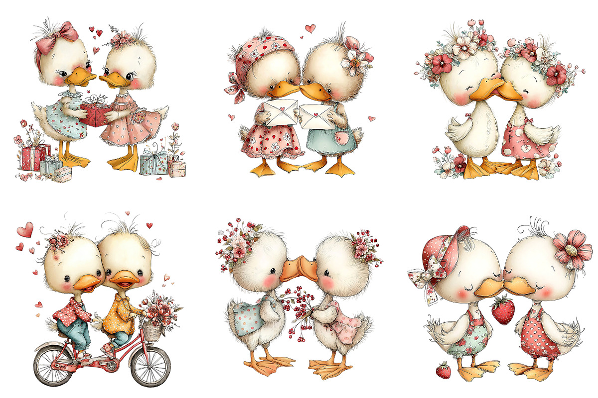 Whimsical Duck Couple Clipart, an Illustration by Craft Nest (Photo 3 of 9)