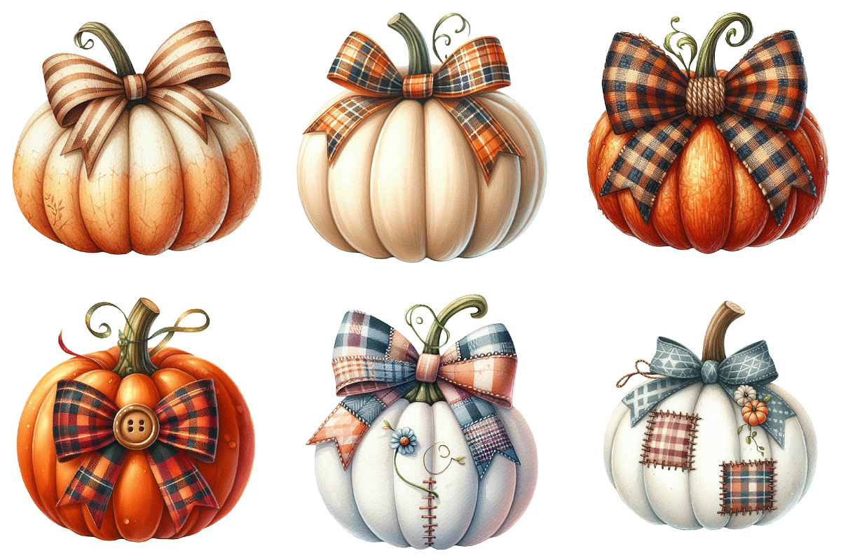 Watercolor Fall Bow Pumpkins Clipart, an Illustration by Libby Wishes (Photo 7 of 7)