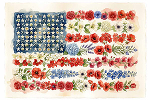 American flag made of flowers Design, an Empty State Illustration by VetalStock