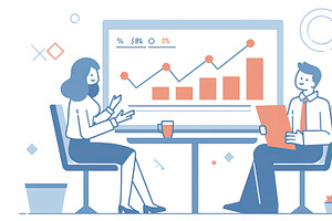 Two colleagues discussing a graph presentation in a modern office environment, an Illustration by AS photostudio