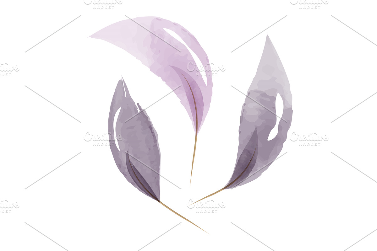 Delicate purple watercolor leaves, an Illustration by okskukuruza
