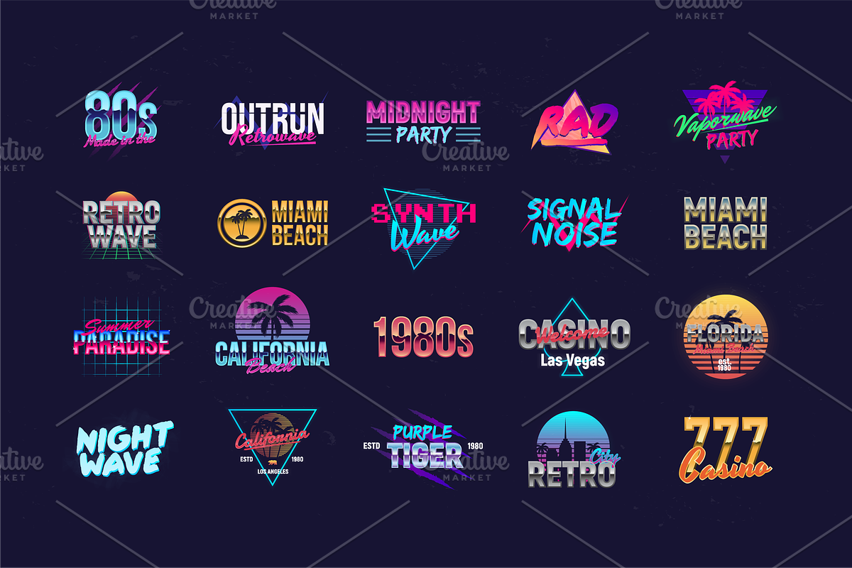 Neon Synthwave 80+ Retro Logo Pack, a Graphic by DenysHolovatiuk (Photo 5 of 6)
