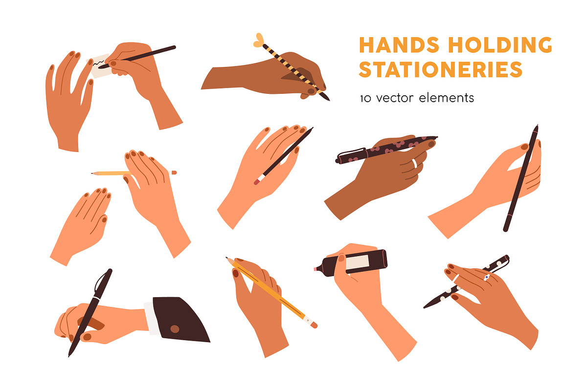 Hands writing with pens, pencils set, a Person Illustration by Good Studio (Photo 1 of 8)