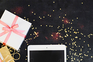Vertical Gifts and Ipad on Chalkboar