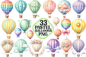Hot Air Balloon Png, Pastel Balloons, an Illustration by Pixels.Craft
