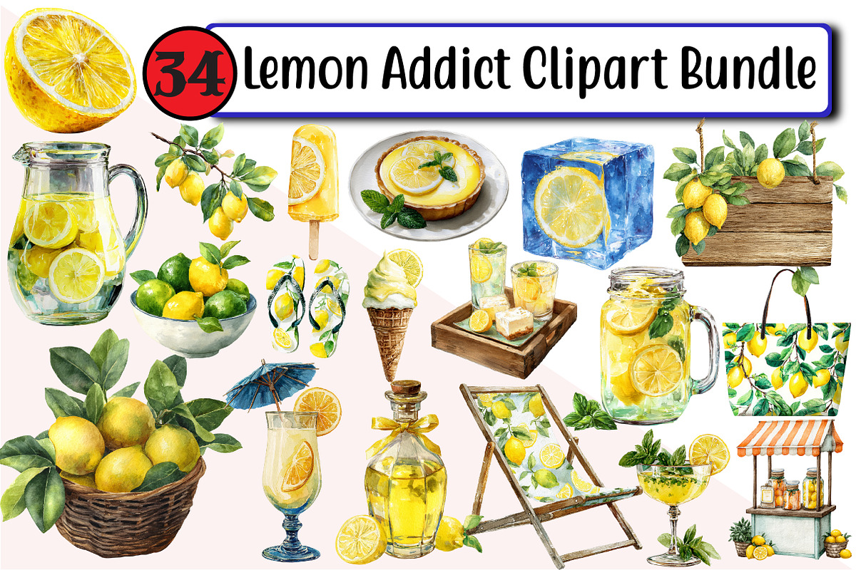 Lemon Addict Clipart Bundle, an Illustration by Design Market (Photo 1 of 3)