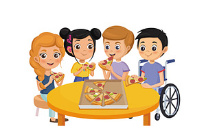 Kids eating pizza, a Person Illustration by Elen_Art