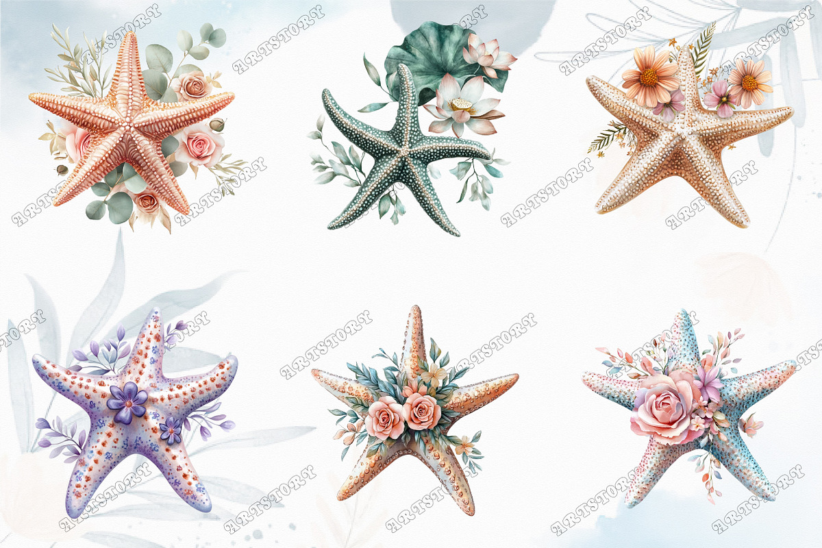 Starfish with Flowers Clipart, an Illustration by designcity5 (Photo 2 of 5)