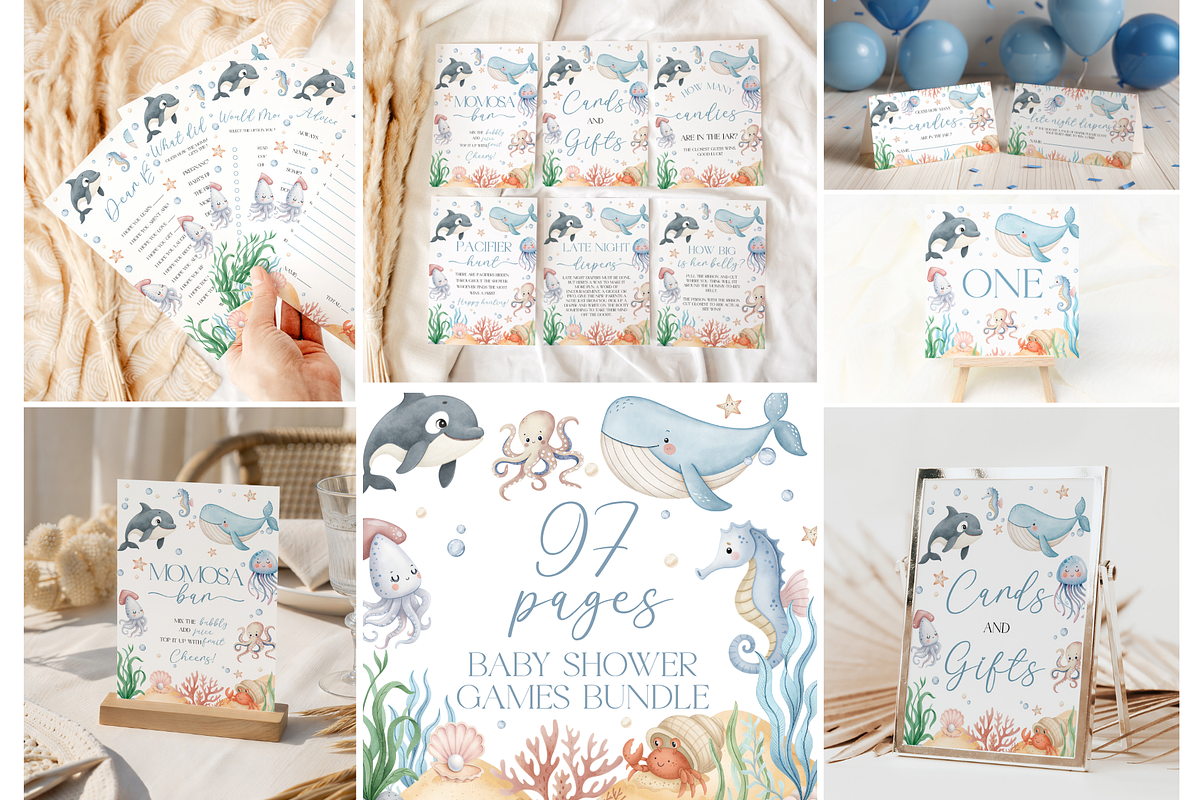 Ocean Baby Shower Activity Set, a Templates & Theme by VeliusCreativeStudio (Photo 1 of 6)